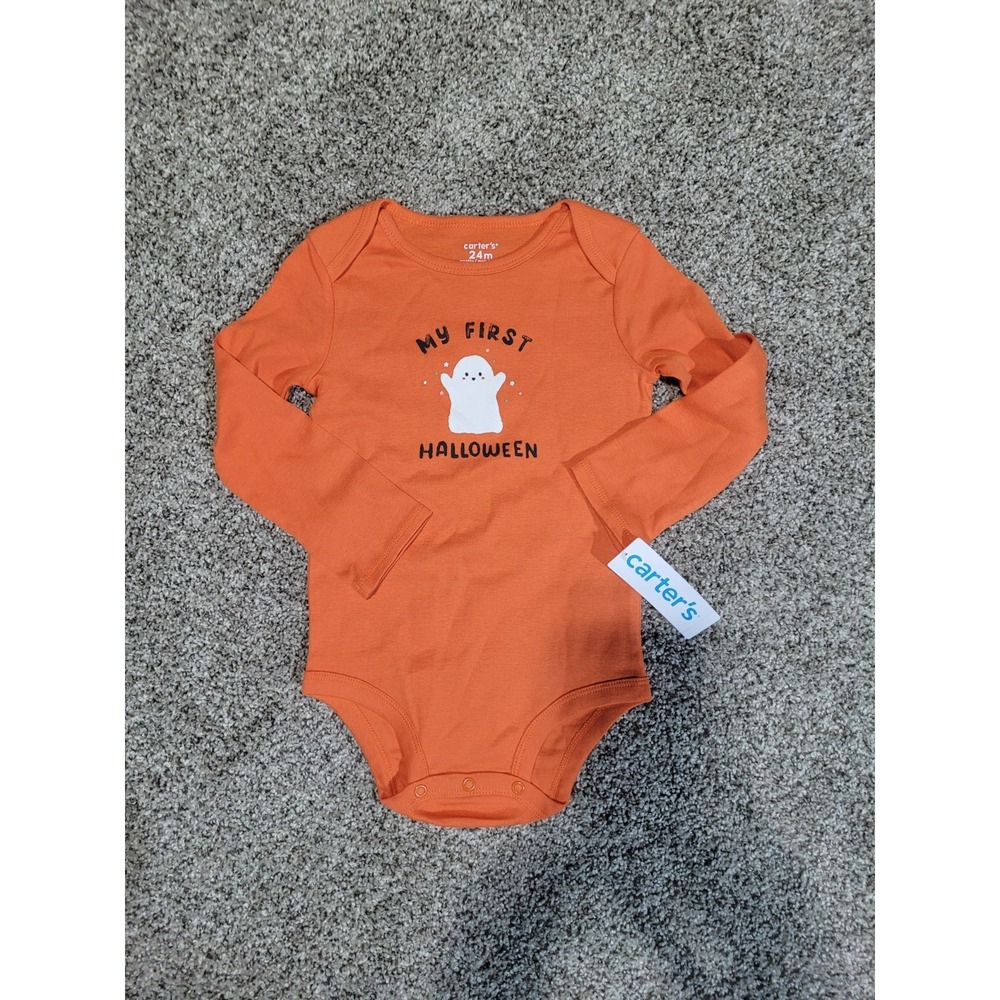 Carter's Baby Size 24 Months MY FIRST HALLOWEEN Orange Long Sleeve Body Suit NWT